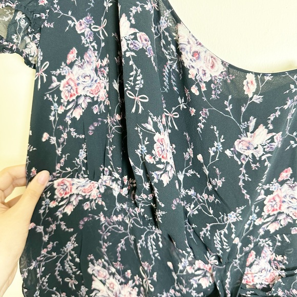 LoveShackFancy Peyton Mini Dress Navy Blue Floral Bow Silk One Shoulder Medium - Picture 5 of 9